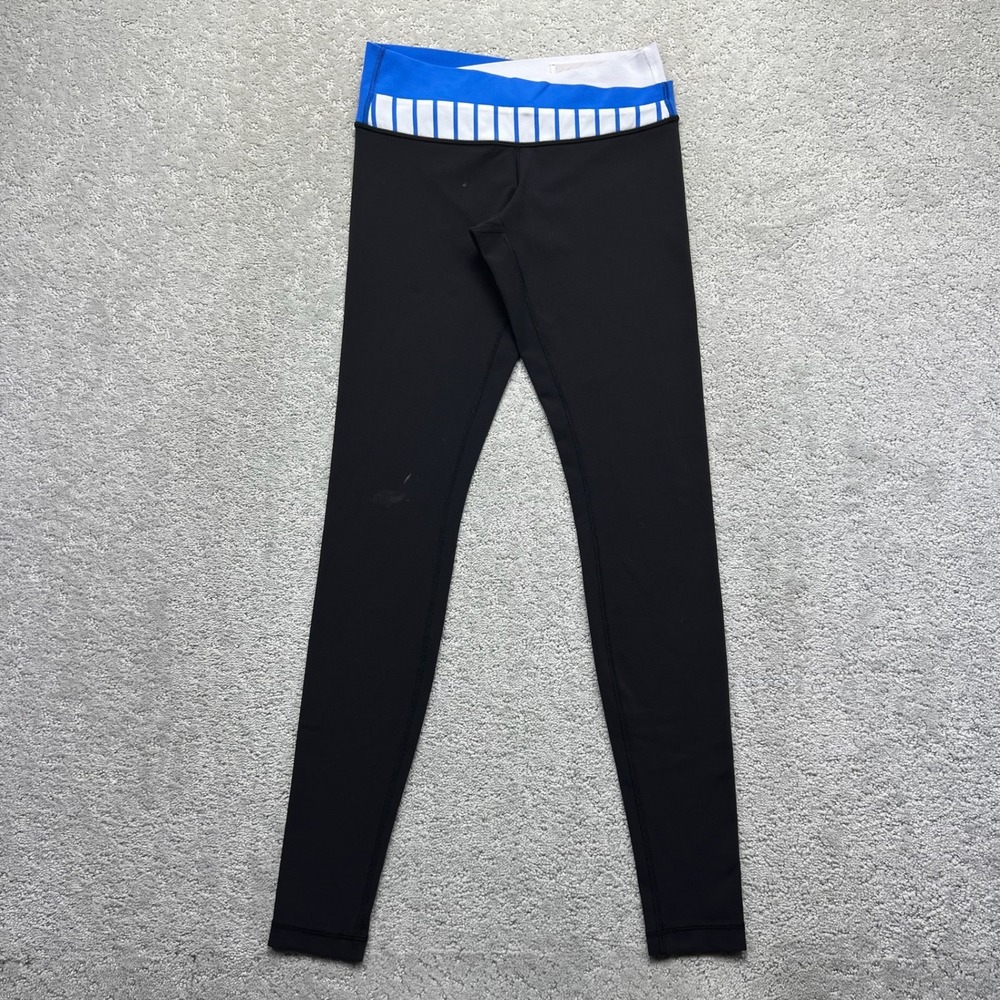 Lululemon Astro Wunder Under Leggings Womens Size 6 Black Blue Striped Waist